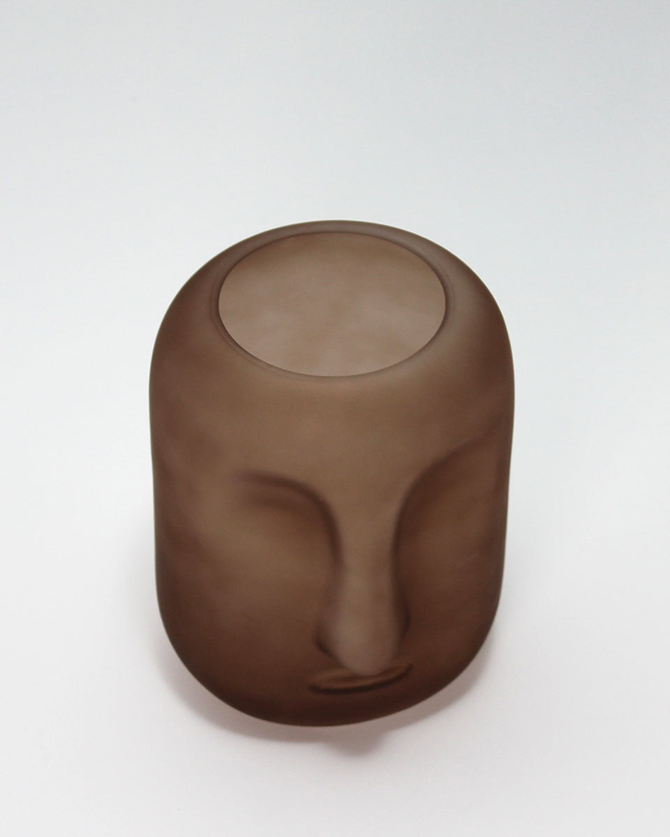 Vaso forma viso in vetro marrone 25 cm