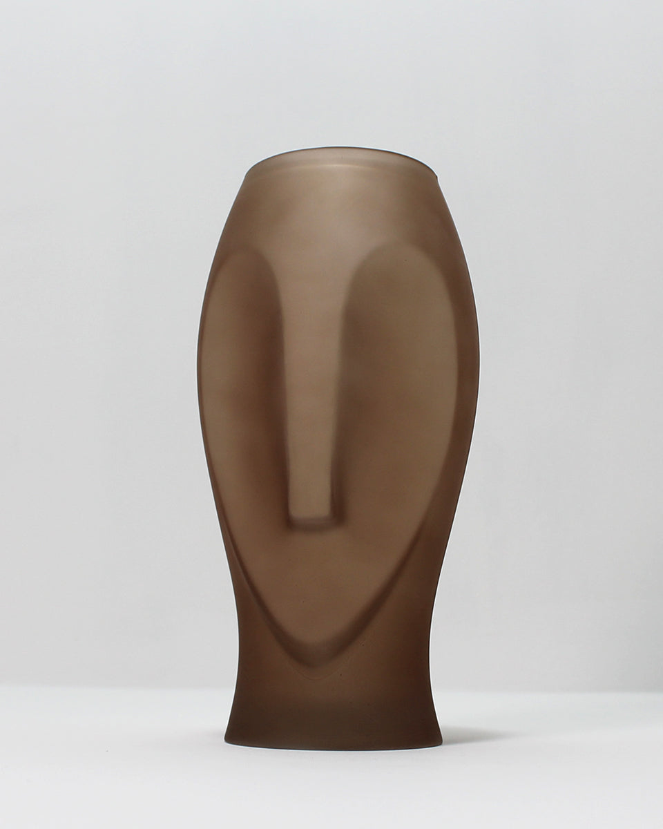 Vaso forma viso in vetro marrone 32 cm