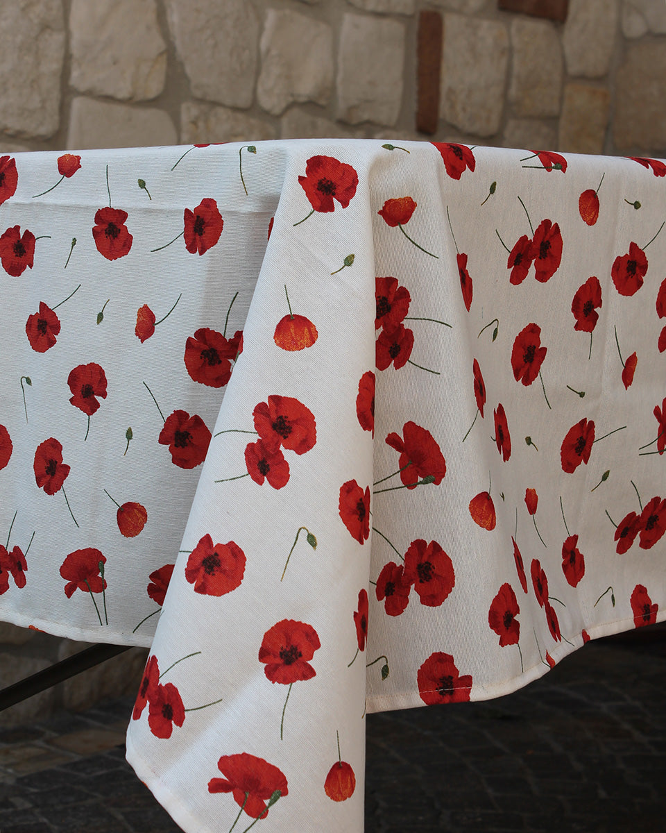 Tovaglia 18 posti fantasia papaveri 140x360cm "MelellaHome"