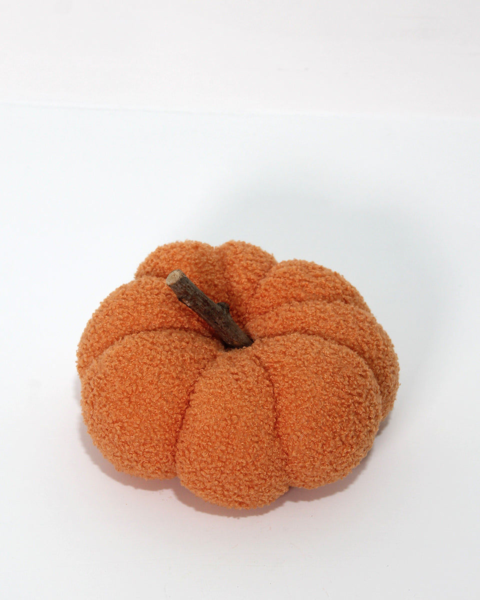 Zucca in peluche con tralcio in legno colore arancio