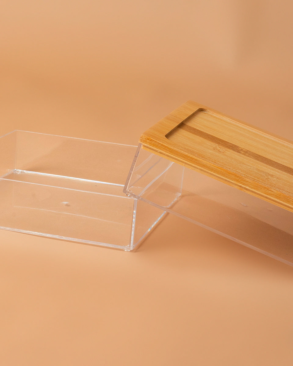 Contenitore portaoggetti componibile in plastica e bamboo