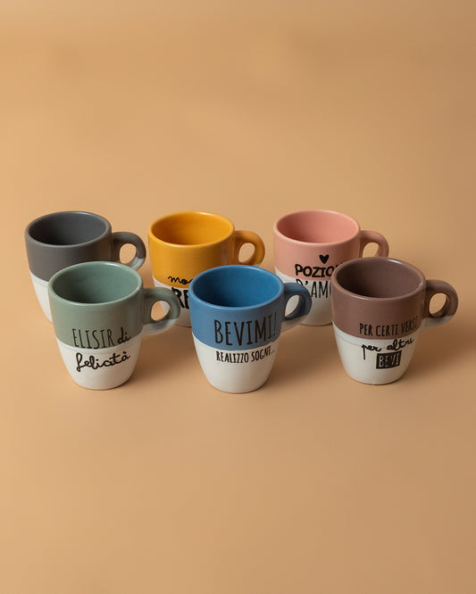 Tazzine da caffè bicolore in ceramica con scritta